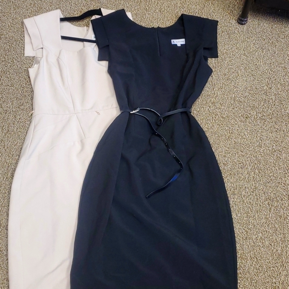 Lot of 2 Ava and Aiden Square neck belted career dresses. Size 10